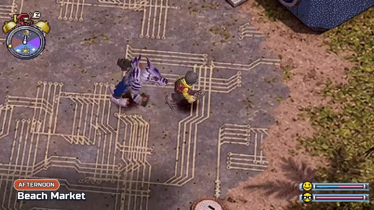 Beach Market Afternoon gameplay in DWDE widescreen with WereGarurumon following the tamer